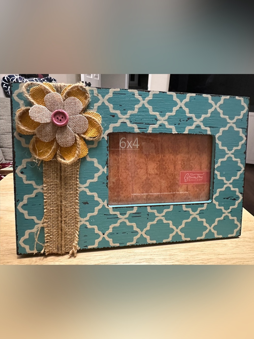 Rustic Teal Pattern 6x4 Photo Frame with Burlap Flower